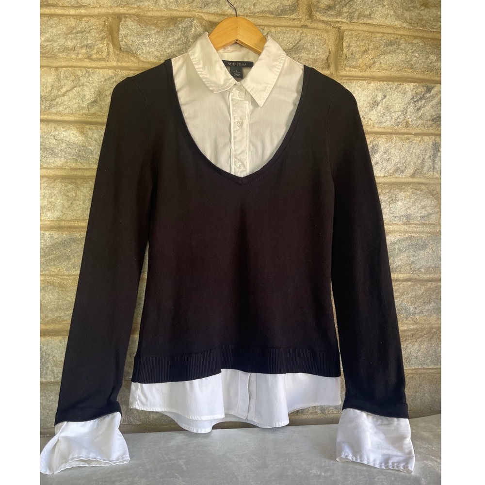 White House Black Market Womens Black Layered Look Sweater Shirt Top Small